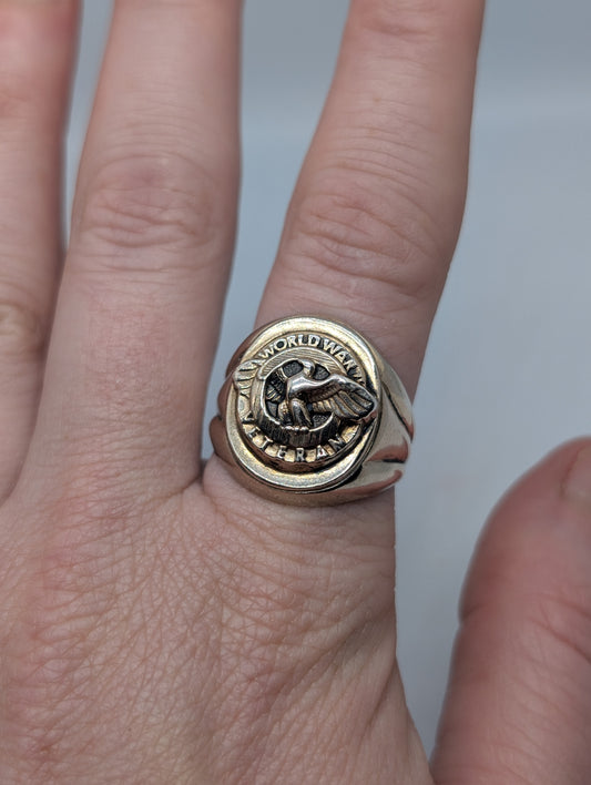 Sterling World War II Veteran Ring with Eagle Size 10 WWII Ring