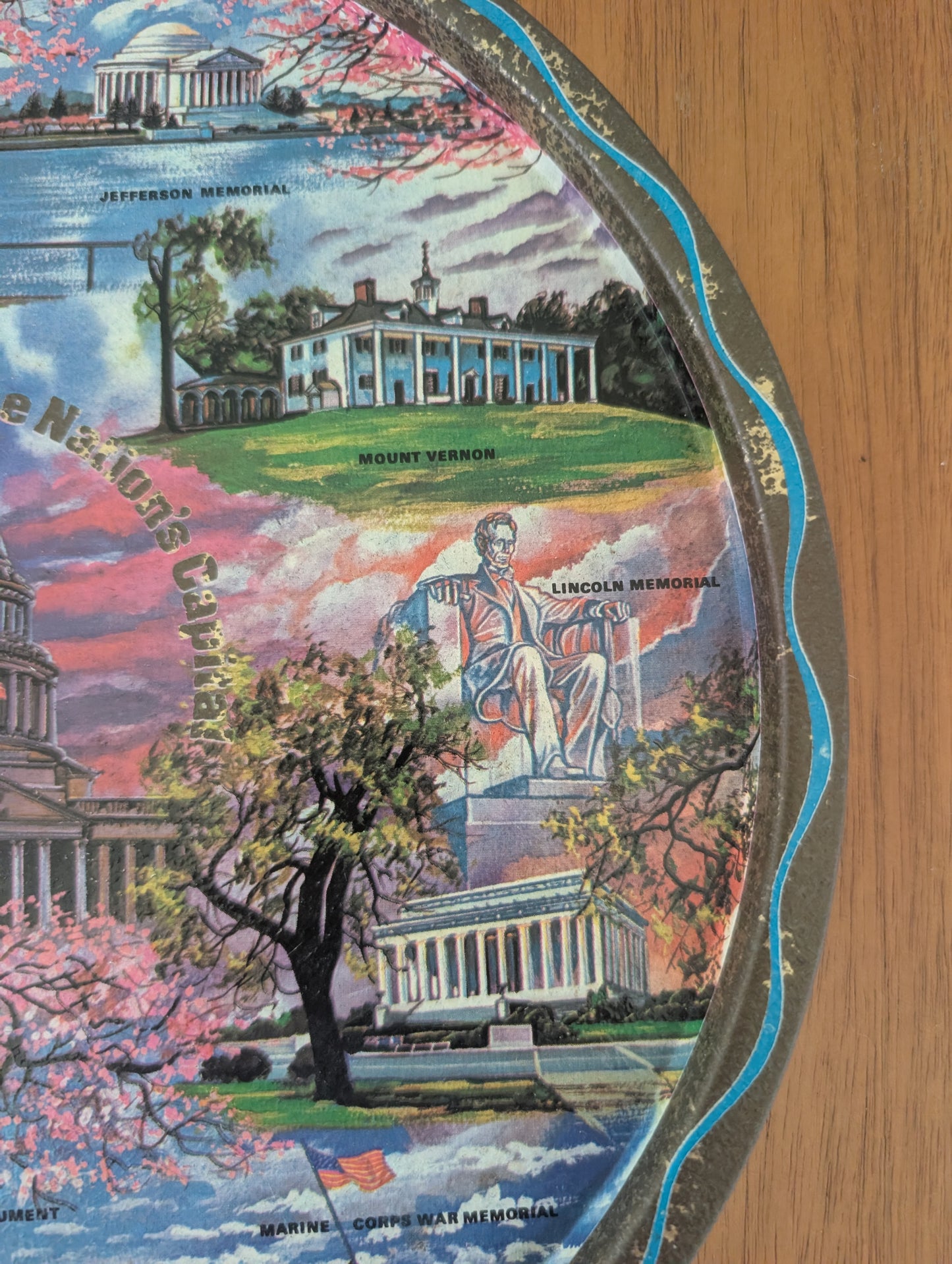 Vintage Washington DC Round Metal Vintage Souvenir Serving Tray