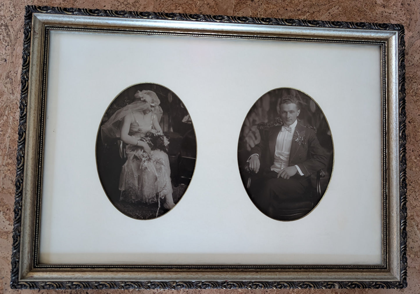 Beautifully Framed 1920s Wedding Portrait Photos Flapper Bride in Gown and Veil