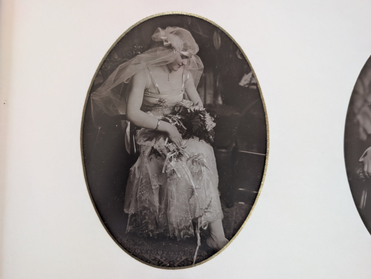 Beautifully Framed 1920s Wedding Portrait Photos Flapper Bride in Gown and Veil