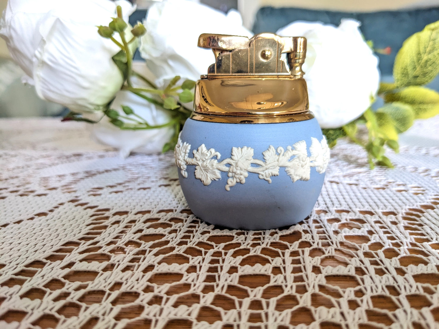 Wedgwood Jasperware Lighter Light Blue and Gold Never Used Vintage