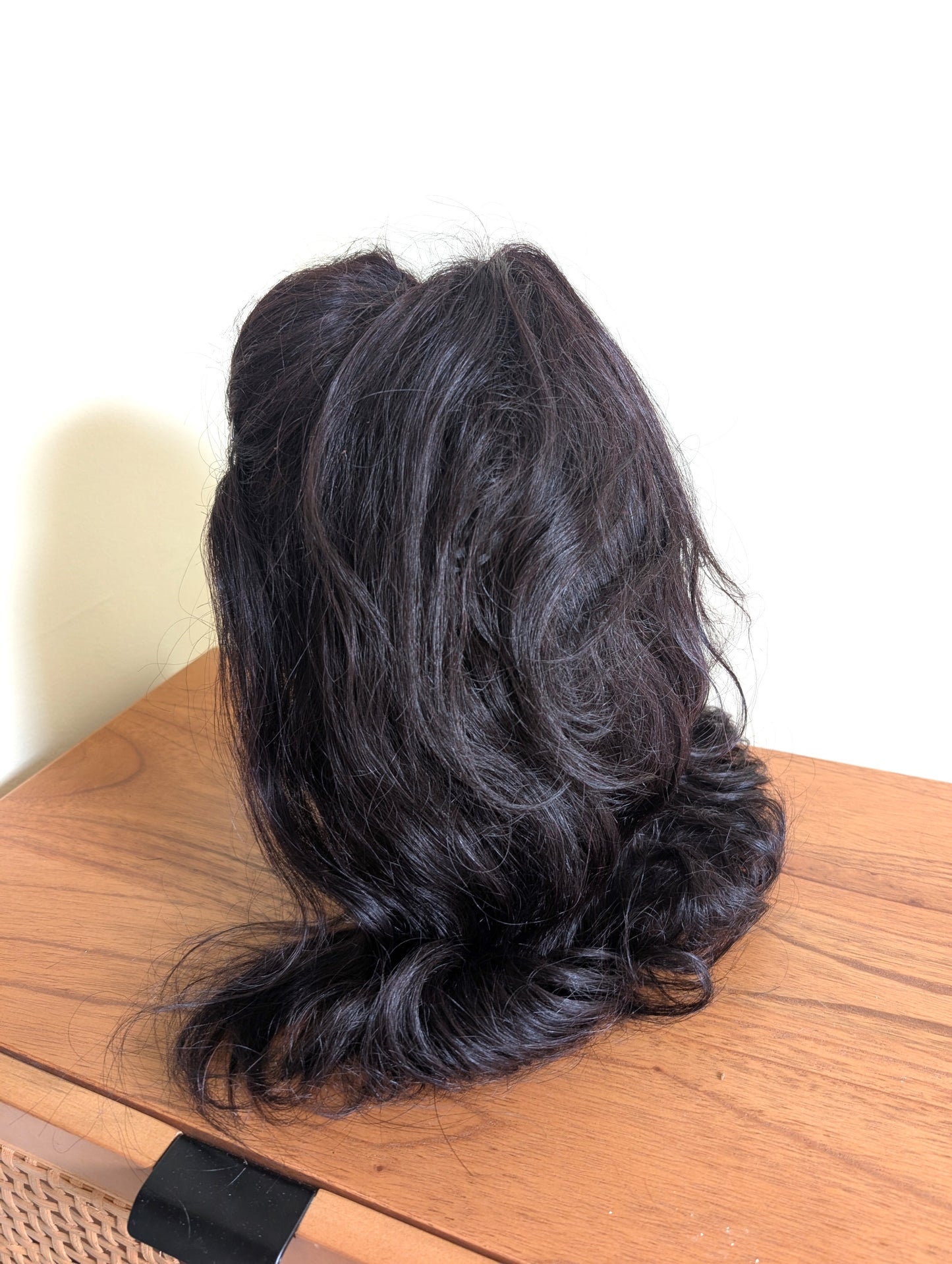 Vintage Mid Century Human Hair Wig from 1950s or 1960s Dark Brown Styled in Italy Made for Tanny's Beauty Cage