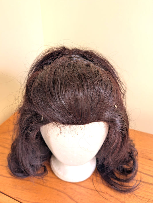 Vintage Mid Century Human Hair Wig from 1950s or 1960s Dark Brown Styled in Italy Made for Tanny's Beauty Cage